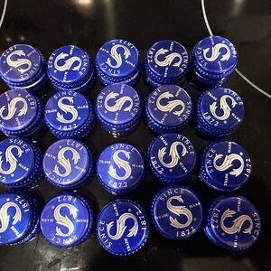 20 Blue Metal Bottle Caps From Saratoga Water- Decorative Party Supply, Blue